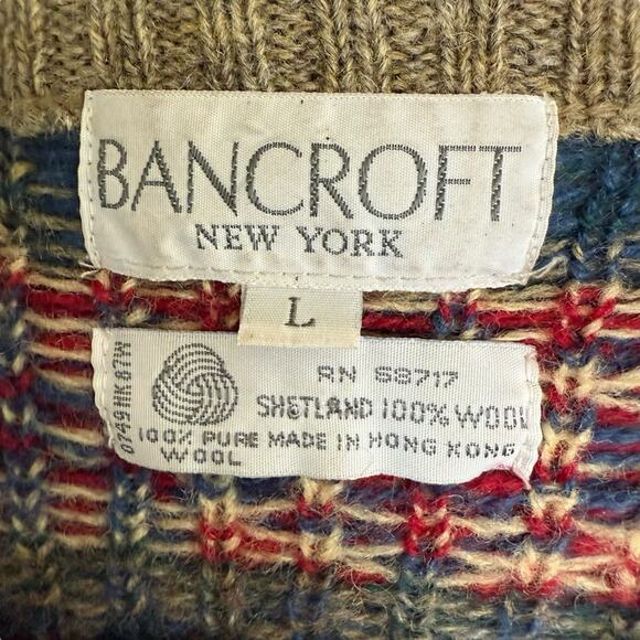 Vtg 80s Bancroft New York Sweater 100% Shetland Wool Hong Kong Men's L Preppy - Picture 2 of 8